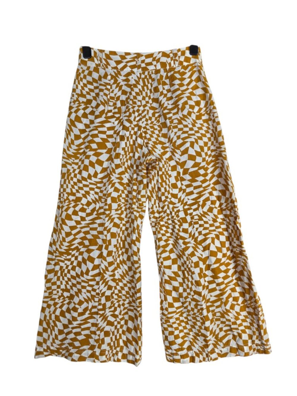 Free People Mustard Yellow White Geometric Print Wide Leg Pants Size 6
